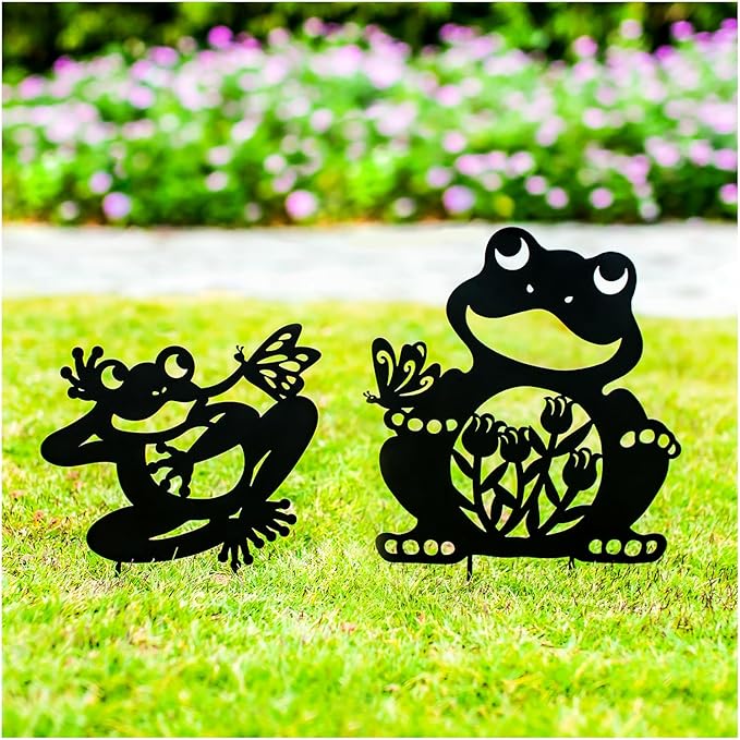 Frog Metal Decorative Garden Stakes Frog Gifts for Women Men Mom Birthday Gifts Silhouette Statues for Garden Decor, Yard Art, Patio, Outside, Lawn Ornaments, Outdoor Decorations