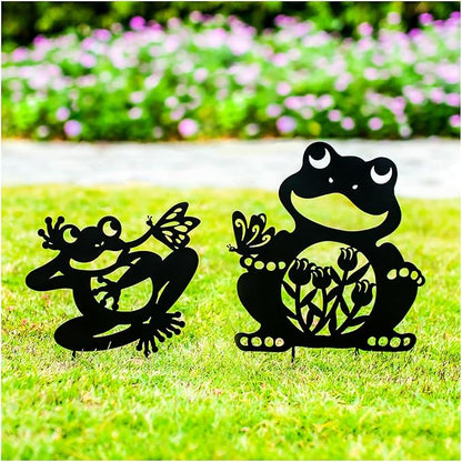 Frog Metal Decorative Garden Stakes Frog Gifts for Women Men Mom Birthday Gifts Silhouette Statues for Garden Decor, Yard Art, Patio, Outside, Lawn Ornaments, Outdoor Decorations