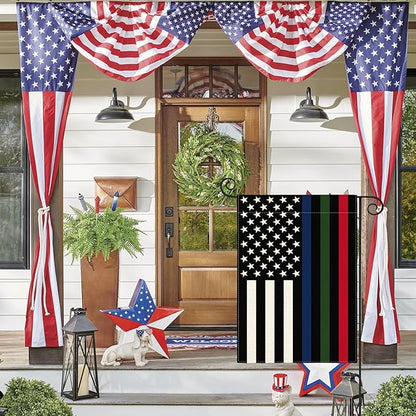 AVOIN colorlife Thin Blue Green Red Line Garden Flag 12x18 Inch Double Sided Outside, American Stars and Stripes Patriotic Yard Outdoor Decoration