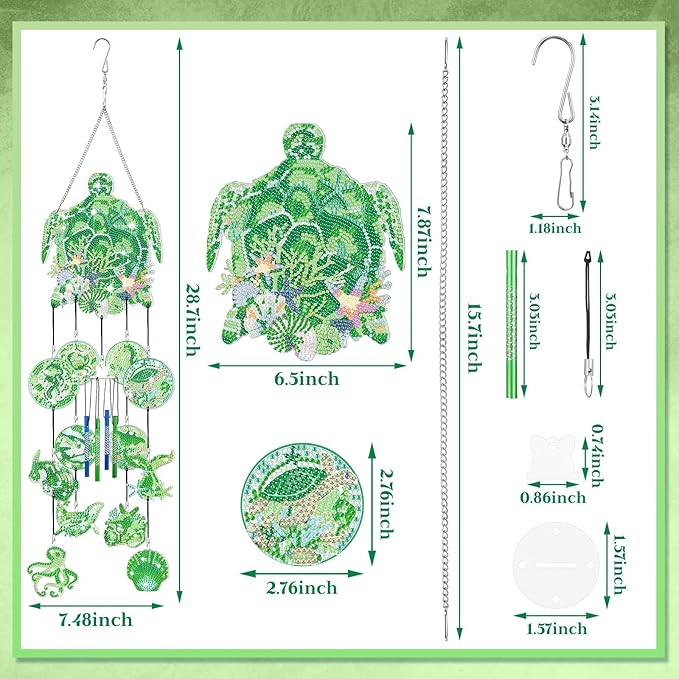 GlikCeil Beach Wind Chimes Diamond Art Wind Chimes Suncatchers Beach Diamond Art Kits with Crystal Pendant Hanging Ornament for Home Garden Patio Backyard Decor (Green)