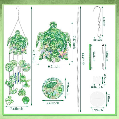 GlikCeil Beach Wind Chimes Diamond Art Wind Chimes Suncatchers Beach Diamond Art Kits with Crystal Pendant Hanging Ornament for Home Garden Patio Backyard Decor (Green)