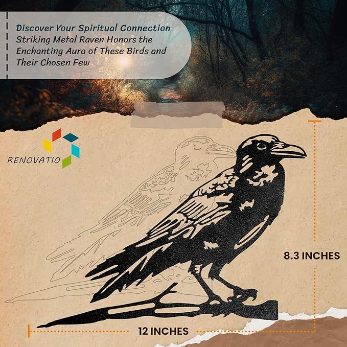 Renovatio Metal Bird Decor, Gifts for Mom, Artistic Raven Silhouette, Metal Garden Ornament, Outdoor Tree Decorations – A Remarkable Yard & Lawn Decor – Raven (Black)