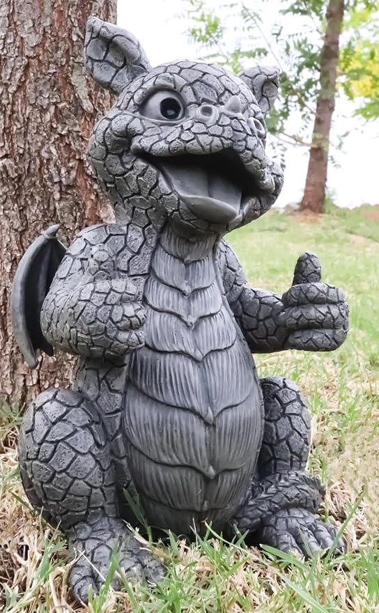 Ebros Whimsical Good Job Thumbs Up Dragon Garden Statue Faux Stone Resin Finish 10" H Dungeons and Dragons Mythical Fantasy Sculpture Guest Greeter Home Decor