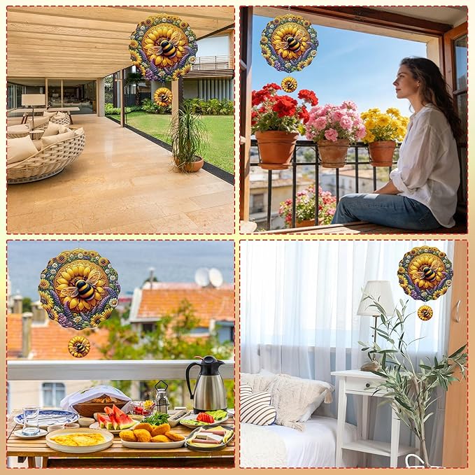 Rngmsi Sunflower Wind Spinners Outdoor Garden Decor for Outside, 3D Metal Bee Wind Spinner Hanging Decor Kinetic Art for Yard, 12 in Stainless Steel Hanging Gifts for Women Housewarming