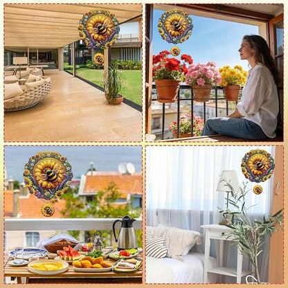 Rngmsi Sunflower Wind Spinners Outdoor Garden Decor for Outside, 3D Metal Bee Wind Spinner Hanging Decor Kinetic Art for Yard, 12 in Stainless Steel Hanging Gifts for Women Housewarming