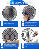 Stainless Steel Wind Spinner for Yard Garden Decoration, Navy Gold Geo Pattern Round Wind Sculpture Spinner 3D Crafts Hanging Ornaments for Indoor Outdoor, 8 Inch