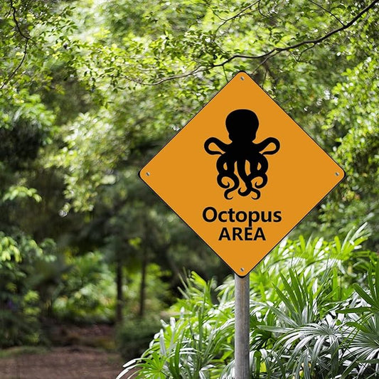 Octopus Crossing Sign Caution OctopusXing Sign Street Sign Wildlife Novelty Road Fence Wall Decor Warning Metal Tin Sign For Indoor Outdoor 10x10in