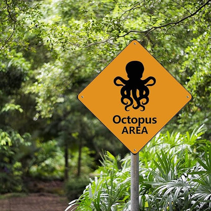 Octopus Crossing Sign Caution OctopusXing Sign Street Sign Wildlife Novelty Road Fence Wall Decor Warning Metal Tin Sign For Indoor Outdoor 12x12in