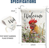 Spring Summer Garden Flag Farmhouse Chicken Garden Flags for Outside Floral Rooster Yard Flag 12x18 Double Sided Small Outdoor Welcome Flags Farm Chicken Coop Decor