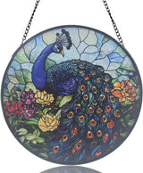 Stained Glass Sun Catcher,Blue Peacock Glass Window Hanging Garden Decor,Sun Catchers Indoor Window,Whimsical Decoration for Home Backyard Patio Lawn Porch with 6.3 INCH