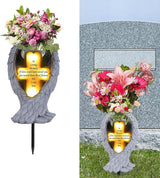 Angel Wings and Cross Solar Light CemeteryDecorations, Cemetery Decorations,Garden Solar Vase Decorations,Gift for Lost Lovers Ones (White)