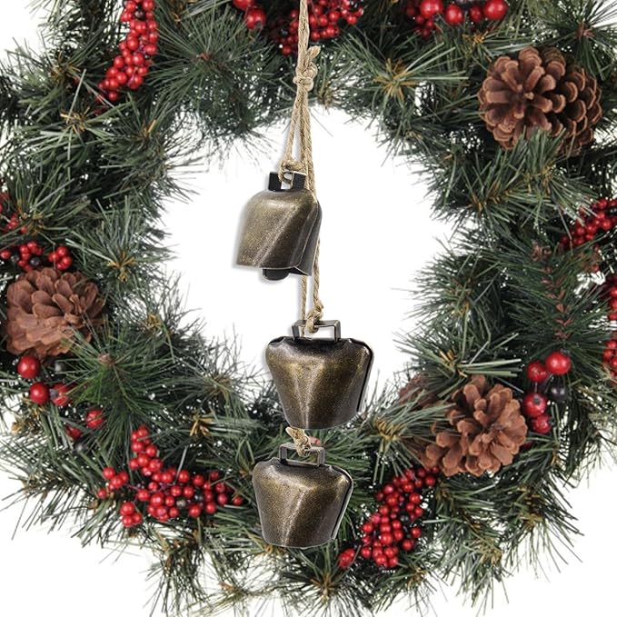 Decorative Metal Cowbells Wall Hanging – Rustic Farmhouse Door Chime for Holiday, Wedding, or Everyday Home Accent