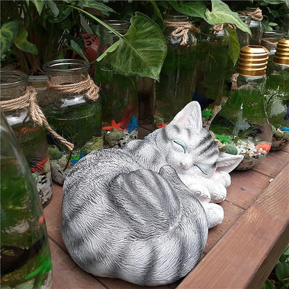 Realistic Cat Garden Outdoor Statue, Sleeping Kitten Figurines Sculpture Decoration for Patio, Yard, Porch Lawn Ornament, Office Home Art Décor Cat Memorial Stone (Grey)