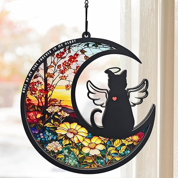 BamLue Cat-Angle Suncatcher Loss Sympathy Gift, 2-Layer DIY Memorial Sun Catcher, Pet Bereavement Gift, Gifts for Loss of Cat in Loving Memory