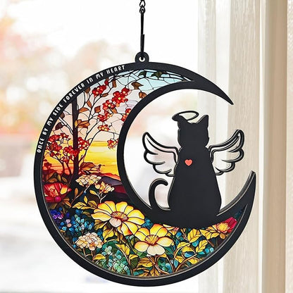 BamLue Cat-Angle Suncatcher Loss Sympathy Gift, 2-Layer DIY Memorial Sun Catcher, Pet Bereavement Gift, Gifts for Loss of Cat in Loving Memory