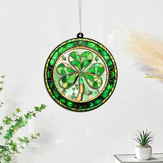 FLAGWIX St Patricks Day Decorations - Double Layered Hanging Suncatcher Birthday Decorations 12 in - Shamrock Irish Ornament Decor, Irish Gifts for Women Men
