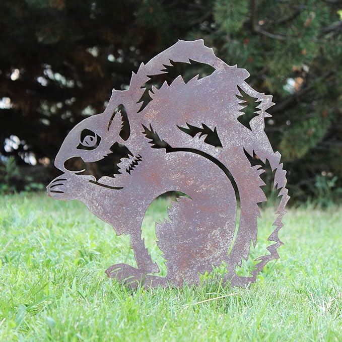 Corten Steel Squirrel Silhouette Rusting Yard Stake (Small)