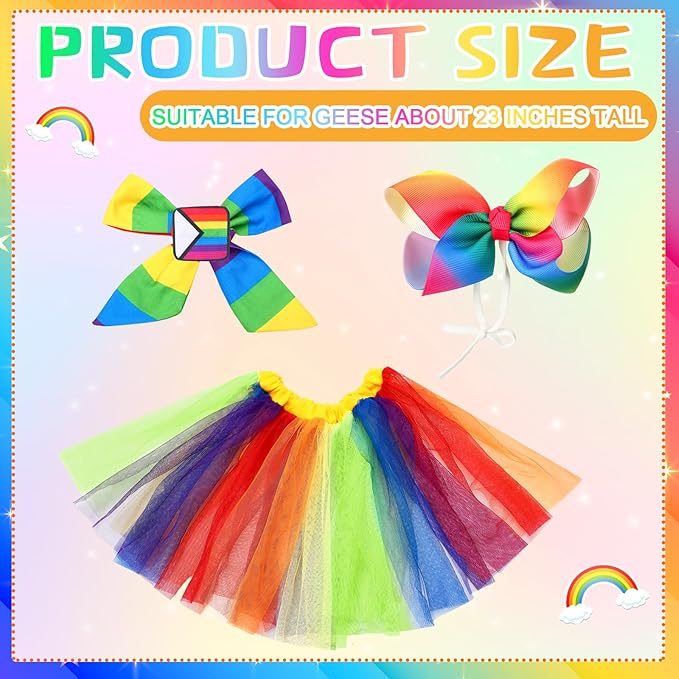 Abbylike Rainbow Porch Goose Outfit Pride Goose Outfit LGBTQ Lawn Geese Costume Clothes with Bow Headband and Tie Fits 23" Cement Geese Statue for Pride Month Outdoor Garden Yard Patio Art Decor