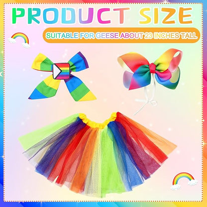 Abbylike Rainbow Porch Goose Outfit Pride Goose Outfit LGBTQ Lawn Geese Costume Clothes with Bow Headband and Tie Fits 23" Cement Geese Statue for Pride Month Outdoor Garden Yard Patio Art Decor
