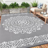 Pauwer Waterproof Outdoor Rug 8x10, Reversible Plastic Straw Patio Camping Rug, Indoor Outdoor RV Mat Carpet for Deck, Camper, Porch, Balcony, Backyard, Picnic, Floral Grey