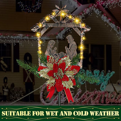 Moukeren 2 Pcs 2 Pcs 3.5ft Nativity Scene Outdoor Yard Stakes, Solar Lighted Outdoor Metal Christmas Nativity Scene Decoration for Christmas Holiday Lawn Garden Yard Decoration (Classic)
