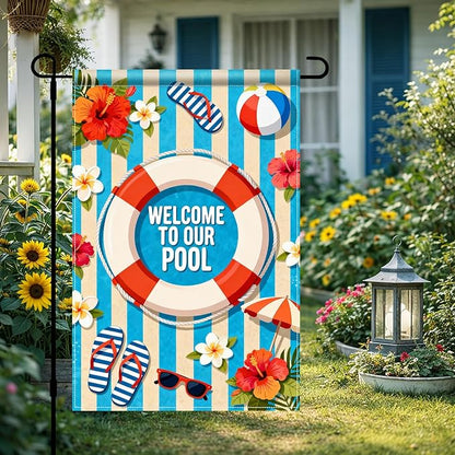 BlissYard Welcome To Our Pool Garden Flag 12x18 Double Sided Vertical Outdoor Summer Poolside Decor Beach Tropical Yard Lawn Patio Pool Party Banner
