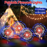 Tujoe 8 Pcs 4th of July Solar Firework Stake Lights 180 LED 8 Modes Solar Waterproof LED Sparkler Lights Outdoor Patriotic Decor for USA Anniversary Garden Patio Yard Pathway (Red White Blue)