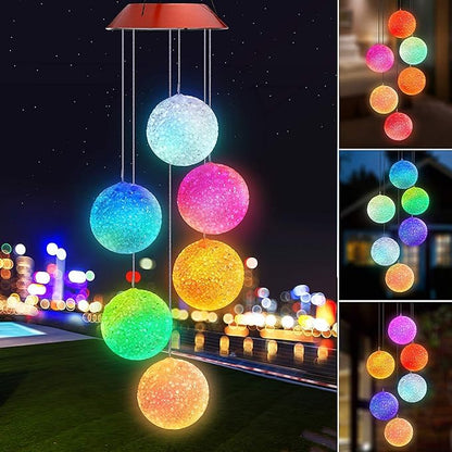 TDA Solar Wind Chimes Light Outdoor Changing Color Decorative Mobile Portable for Patio Walkway Pathway Backyard Landscape Decoration (Ball)