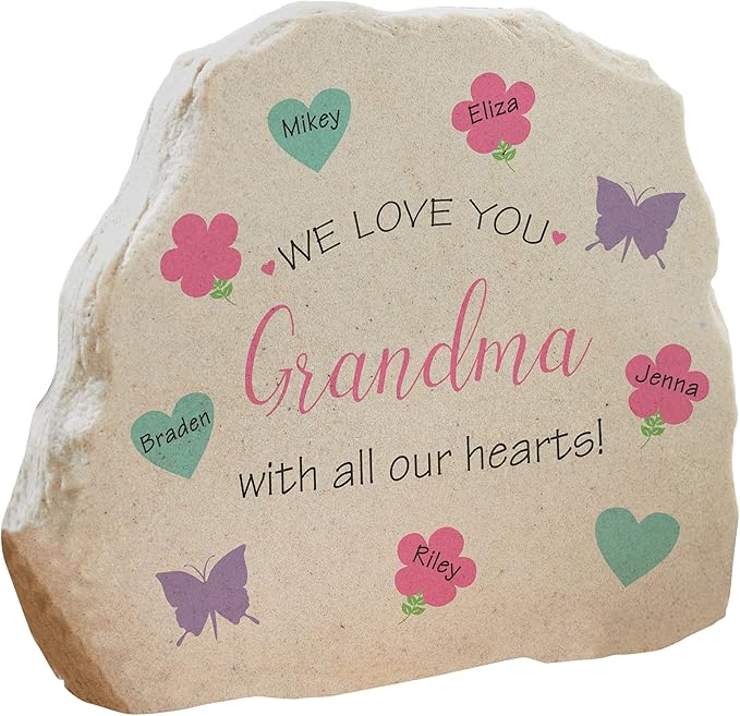 Personalization Universe All Our Hearts Personalized Standing Garden Stone - Outdoor Decor for Garden or Walkway, for Grandma, Mother's Day, Family Memorials, Customizable Title and Names
