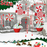 3 Pack Metal Christmas Yard Signs Decor for Multiple Stacked,Voumsil Christmas Yard Stakes with Candy Fall Yard Decor for Outside Garden Yard Lawn Porch