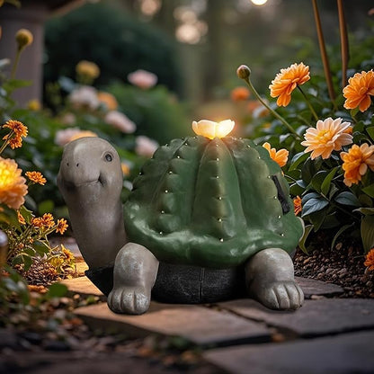 Etlemonde Solar Cactus Turtle Statue Garden Decor Light - Outdoor Decorative LED Flower, Suitable for Patio, Lawnand Garden Decorations, Gifts for Mom