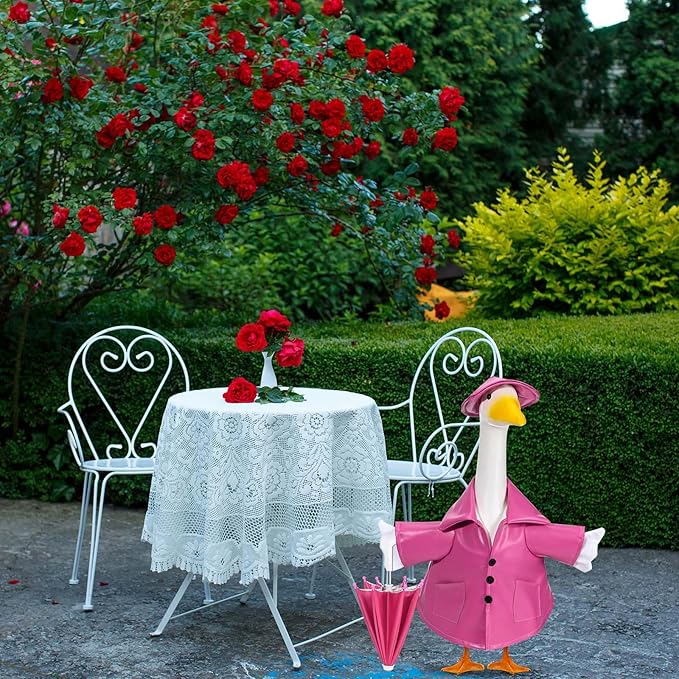 Raincoat Goose Outfits Spring Porch Goose Outfit Summer Yard Clothes for 23" Lawn Outdoor Garden Yard Patio Geese Statue Spring Summer Decor (Pink)