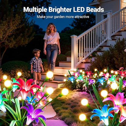 WdtPro Upgraded Solar Lights Outdoor Garden Decor: 8 Pack Solar Firefly Swaying Light with Color Changing LED Lily, Waterproof Decorative Flowers for Yard Patio Pathway Lawn, Gardening Gifts for Women