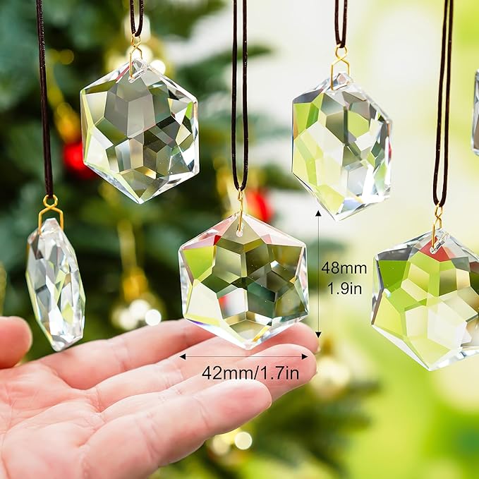 H&D HYALINE & DORA 12 Pack Crystal Sun Catcher Prisms Clear Suncatcher Crystals Indoor Window Hanging Christmas Ornaments Rainbow Maker Prisms for Home Garden Decor(Hexagon)