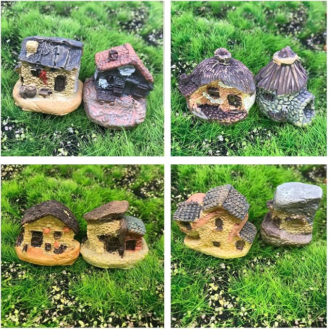 Kbraveo 12pcs Fairy Gardens Stone House and Fairy Gardens Tree, DIY Outdoor Decorations