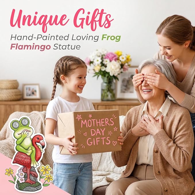 Solar Garden Decor Garden Statues Yard Art Frog Riding Flamingo Outdoor Funny Decoration for Lawn, Patio, Yard, Gardening Gifts for Women Mothers Day Gifts for Mom