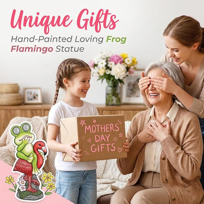 Solar Garden Decor Garden Statues Yard Art Frog Riding Flamingo Outdoor Funny Decoration for Lawn, Patio, Yard, Gardening Gifts for Women Mothers Day Gifts for Mom