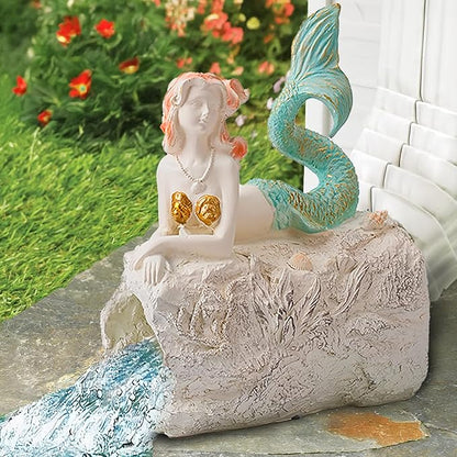 Teaeeno Mermaid Gutter Downspout Extension Decoration, 3''x4'' Downspout Extender Diverter Splash Block Sculpture Outdoor Decor, Animal Resin Statue(Pink)