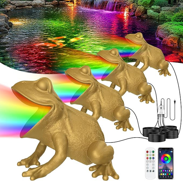 Pond Light with APP, 6W Frog Fountain Light led Underwater with 12V Transformer, IP68 Waterproof Underwater Pond Lights with Long Cable for Ponds Waterfall Fountain Water Feature, 4 SpotLights