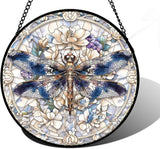 DASTOLL Stained Glass Window Hanging, Dragonfly Flower Suncatcher for Doors Home Sun Catchers Decoration and Christmas, Mother's Day Birthday Gifts for Women, Men, and Mom 11.8x11.8 in
