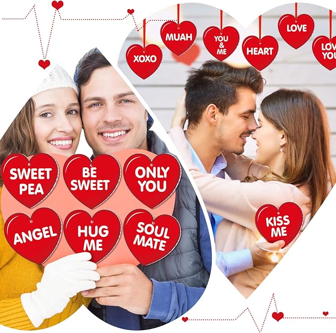 Rtteri 30 Pieces Valentine's Day Outdoor Hanging Heart Ornaments 6 Inch Romantic Conversation Hearts Double-Sided Plastic Lawn Heart Hanging Decor for Valentine Wedding Porch Tree Yard Lawn Decor