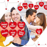 Rtteri 30 Pieces Valentine's Day Outdoor Hanging Heart Ornaments 6 Inch Romantic Conversation Hearts Double-Sided Plastic Lawn Heart Hanging Decor for Valentine Wedding Porch Tree Yard Lawn Decor