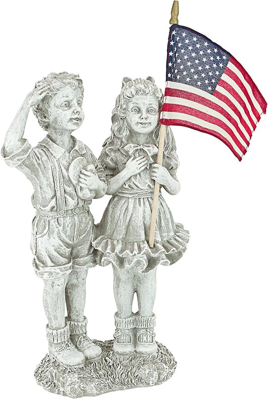 Design Toscano QM7512030 Patriotic Flag Children Statue,Antique Stone