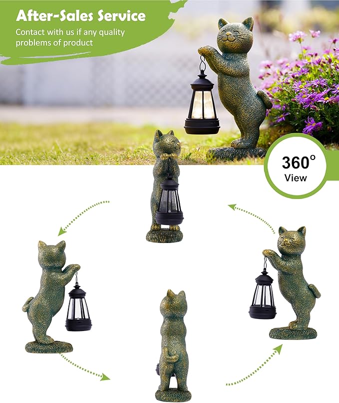 Nacome Christmas Cat Outdoor Statues for Garden: Outside Decor with Lantern Clearance for Yard Art Lawn Ornaments Porch Patio Balcony - Christmas Birthday Gifts for Mom Women Grandma