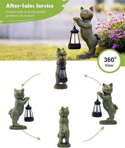 Nacome Christmas Cat Outdoor Statues for Garden: Outside Decor with Lantern Clearance for Yard Art Lawn Ornaments Porch Patio Balcony - Christmas Birthday Gifts for Mom Women Grandma