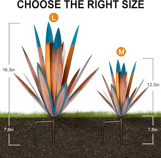 Homight Large Tequila Rustic Sculpture, Rustic Metal Agave Plants for Outdoor Patio Yard, Home Decor Hand Painted Metal Agave Garden Yard Statue, Outdoor Lawn Ornaments (2 Big 1 Small)