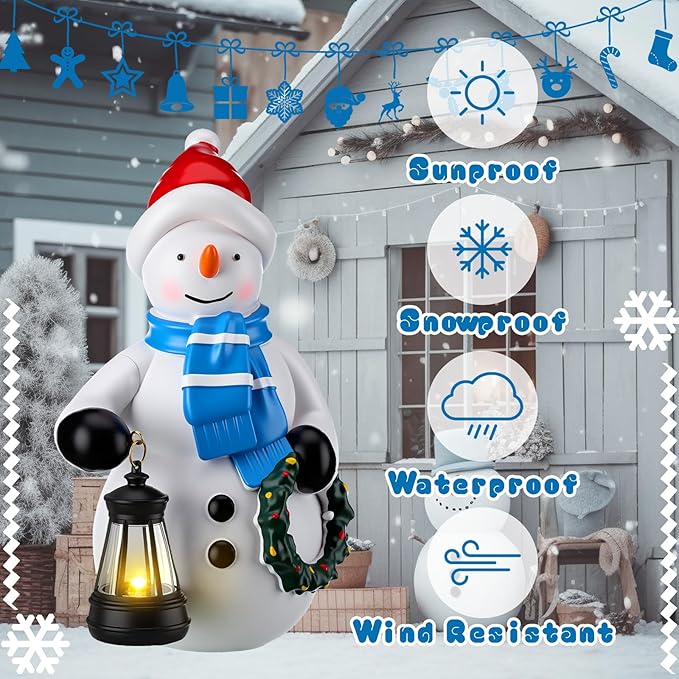 Suzile 2 Pack Solar Snowman Statue Winter Decoration 9.4 Inch Resin Garden Winter Statue with Lantern Lights Outside Snowman Figurine for Pathway Courtyard Lawn Patio Porch Indoor Home Decor