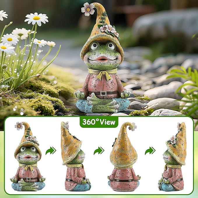 Garden Yoga Frog Statues Outdoor Meditation Zen Yoga Frogs Resin Figurines, Garden Home and Decoration for Patio Yard Lawn, Gifts for Women, 9.4 Tall Inches Green Frogs Sculptures