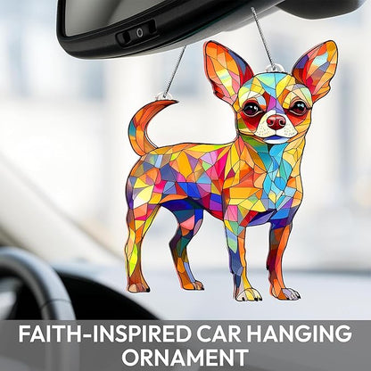 Colorful Dogs Acrylic Suncatcher Ornament for Window Decor, Acrylic Suncatcher Window Hanging Decor, Dog Lovers Gifts for Women, Dogs Christmas Ornaments for Tree Hanging (Chihuahua)
