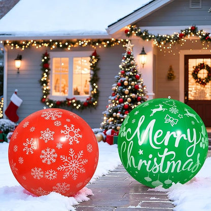 2 PCS 32 Inch Large Christmas Inflatable Balls Outdoor Inflatable Christmas Ball Ornaments for Xmas Garden Lawn Yard Holiday Front Door Window Decoration